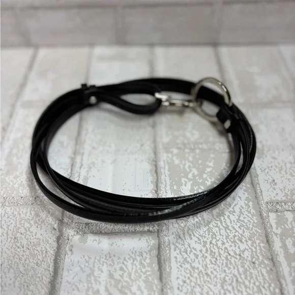 Black Leather Belt Womens vintage Y2K with Silver Buckle toggle bridle medium - Picture 4 of 7